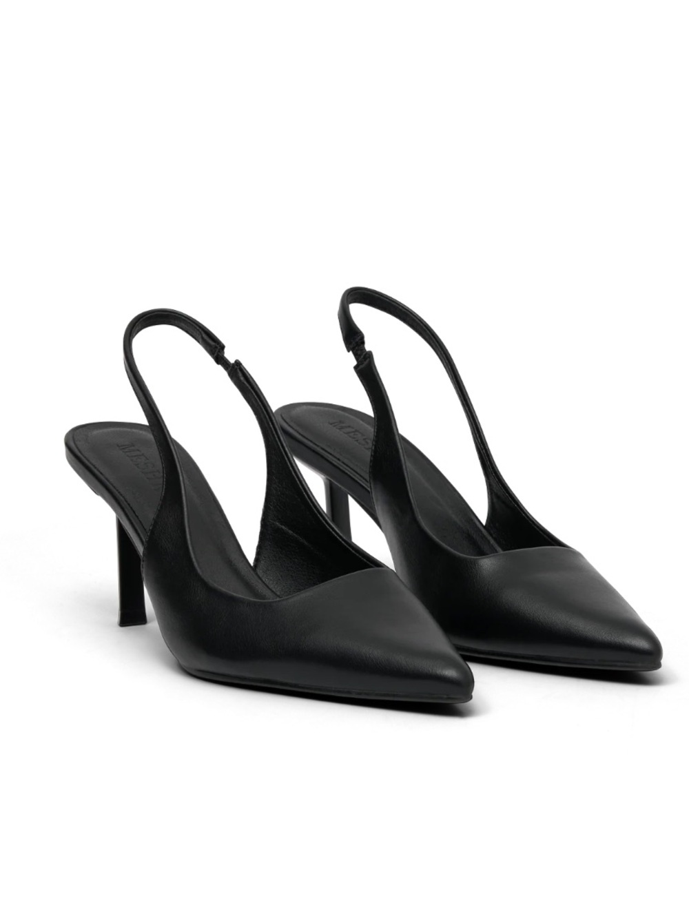 Meshki Black Pointed Slingback Mid-Heels